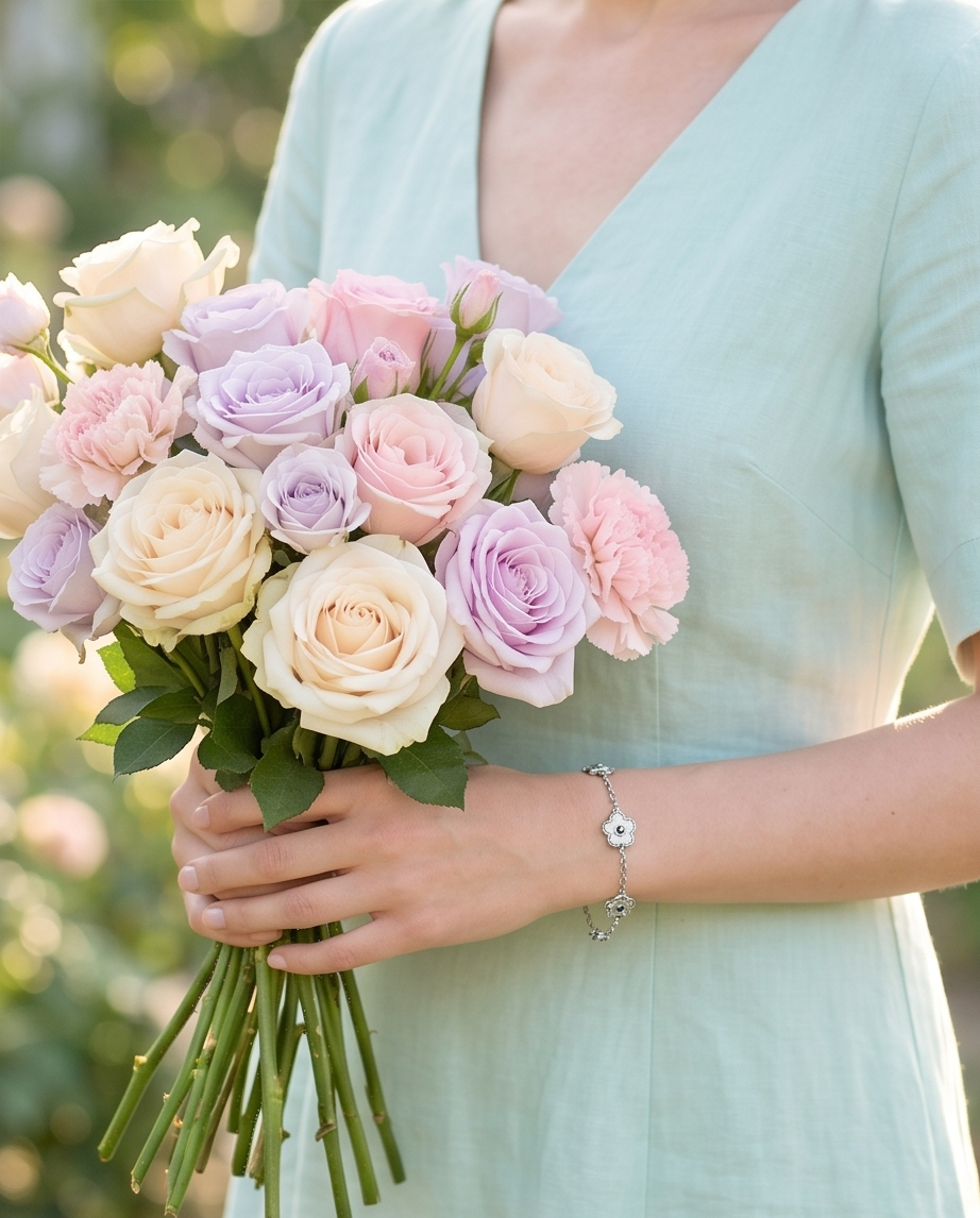 Pulsera Flores Plateado