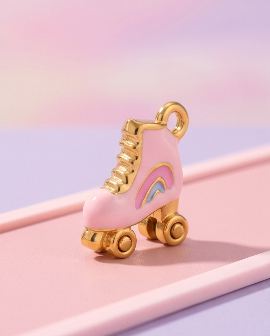 Charm Patín Rosa Dorado