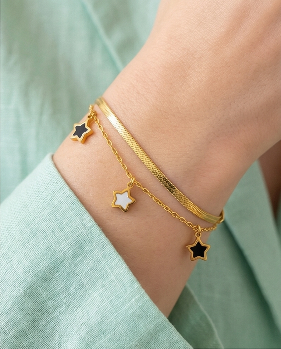 Pulsera Doble Estrellas Dorado