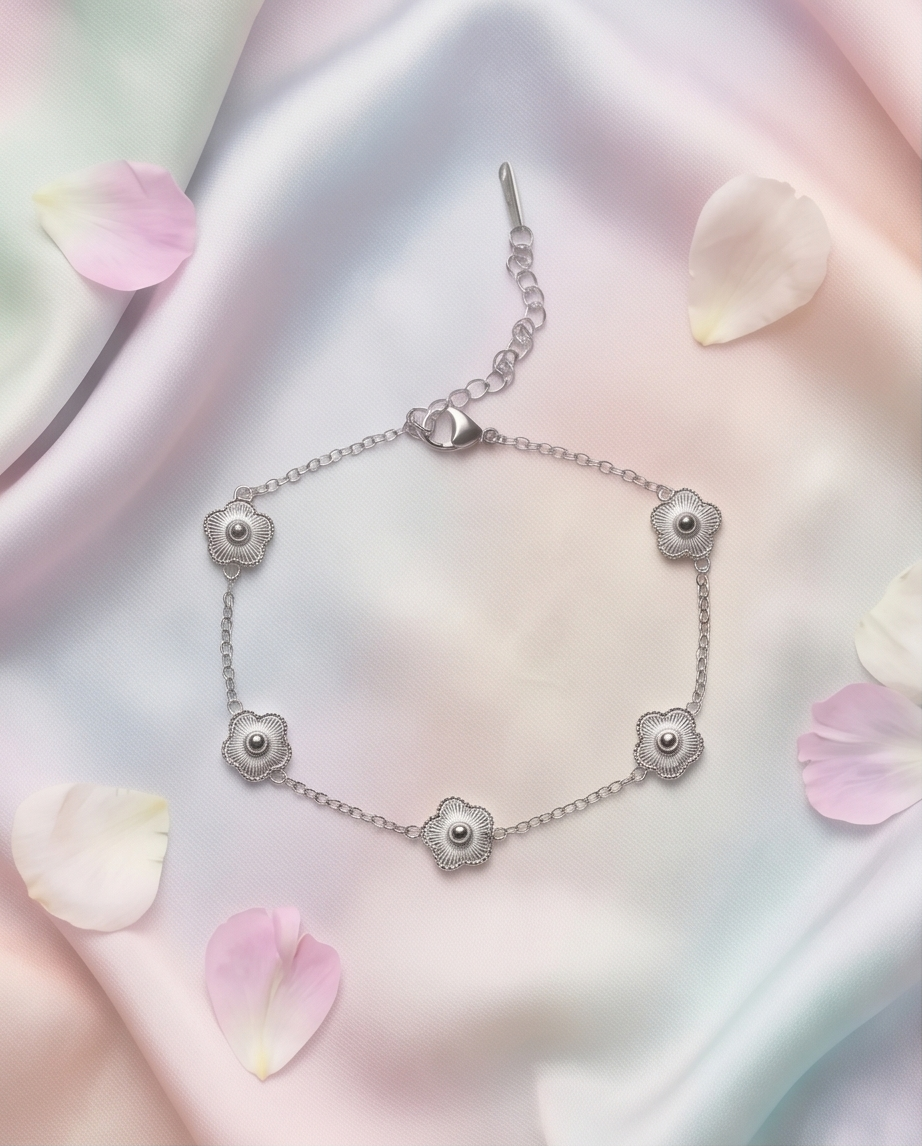 Pulsera Flores Plateado