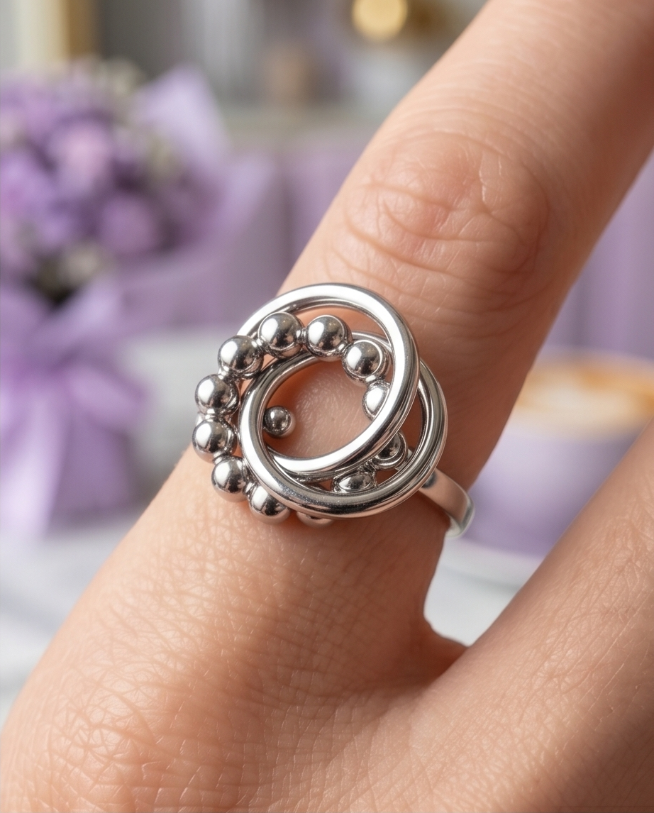 Anillo Círculos Y Bolitas Plateado