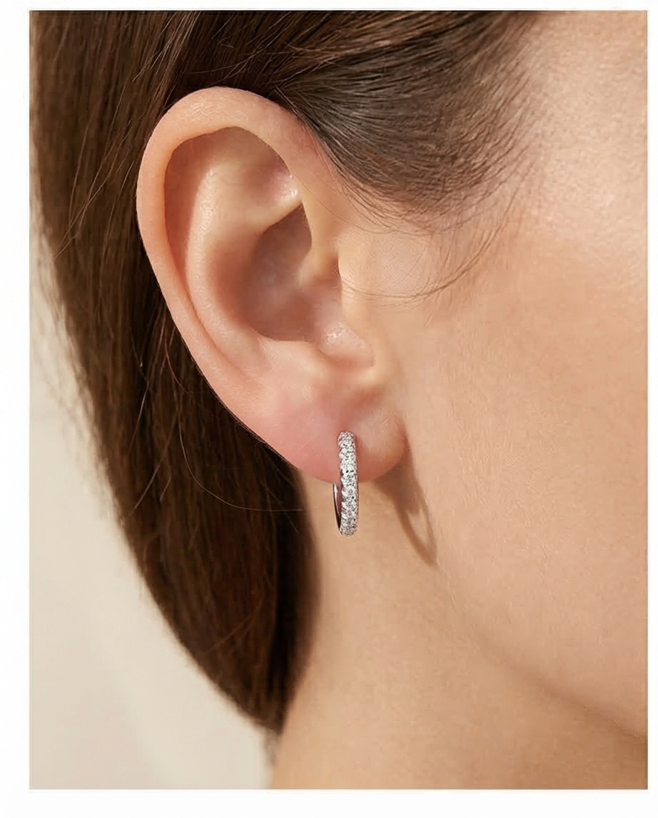 Pendiente Aro Brillos Plateado