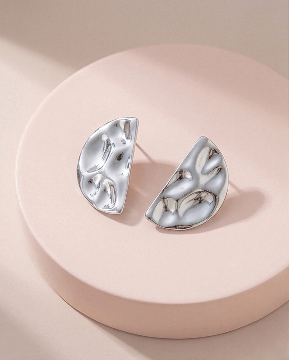 Pendiente Media Esfera Plateado