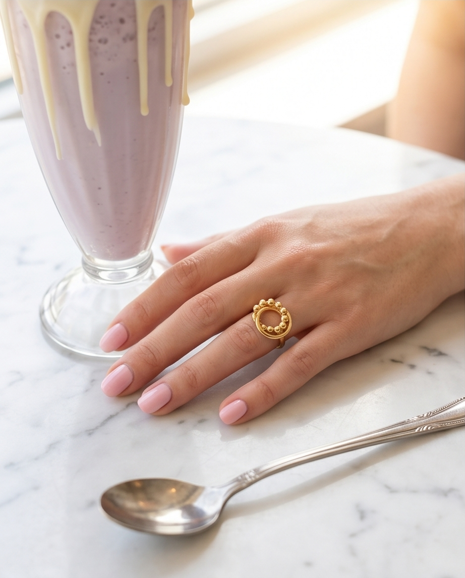 Anillo Círculos y Bolitas Dorado