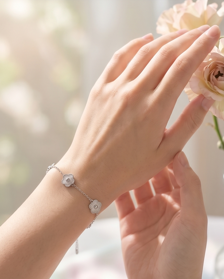 Pulsera Flores Plateado