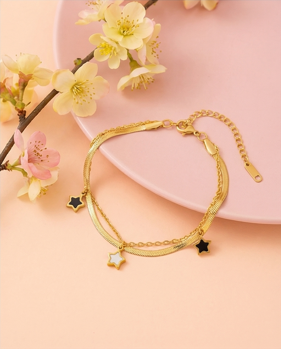 Pulsera Doble Estrellas Dorado