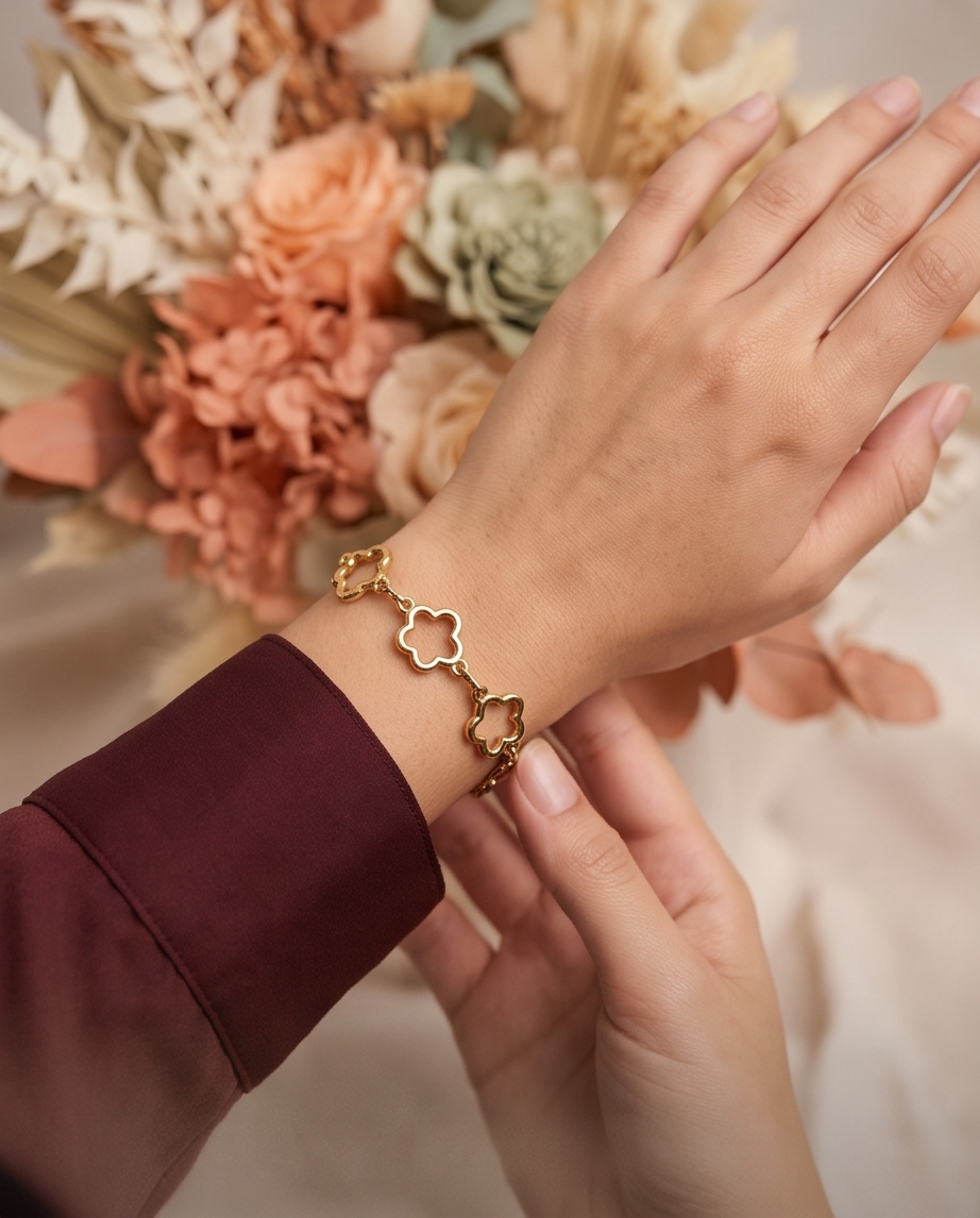 Pulsera Flores Dorado