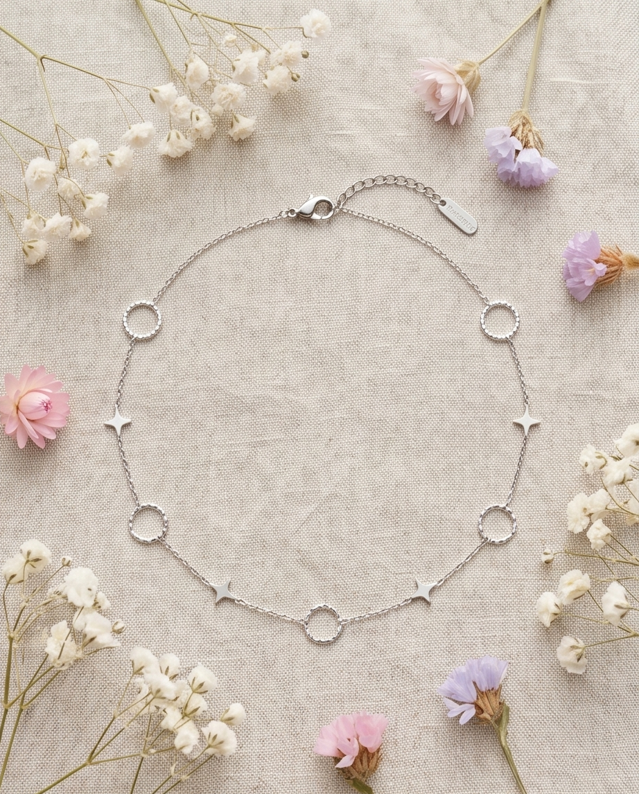 Collar Círculos y Estrellas Plateado