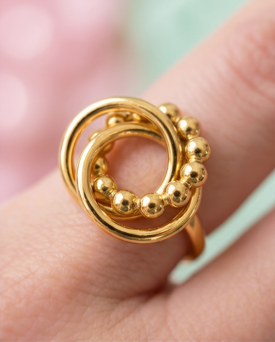Anillo Círculos y Bolitas Dorado