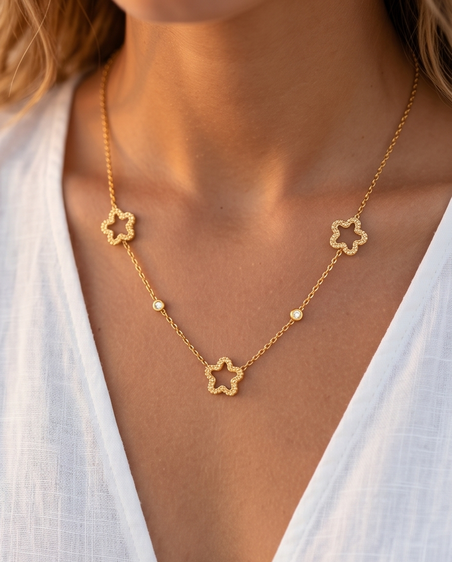 Collar Flores Brillo Dorado