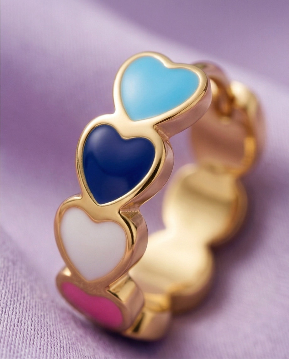 Pendiente Corazones Multicolor Dorado