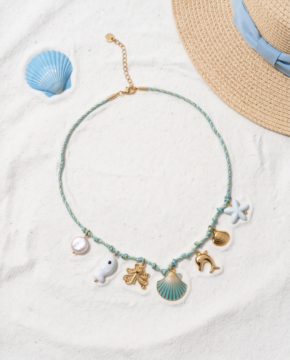 Collar Cuerda Turquesa Charms Mar