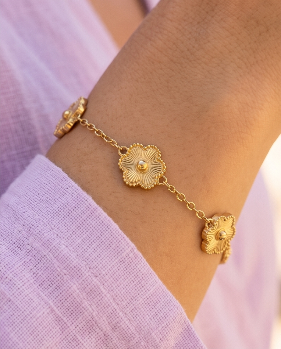 Pulsera Flores Dorado