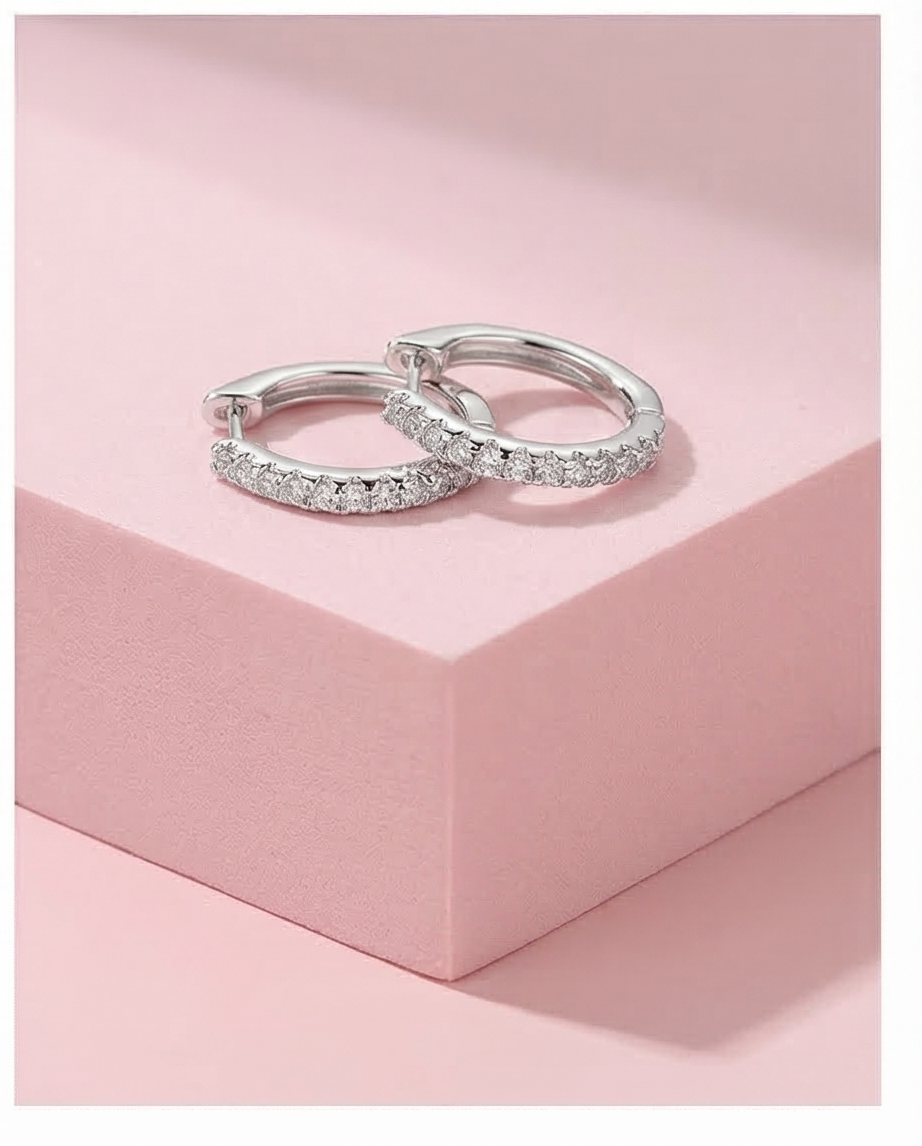 Pendiente Aro Brillos Plateado