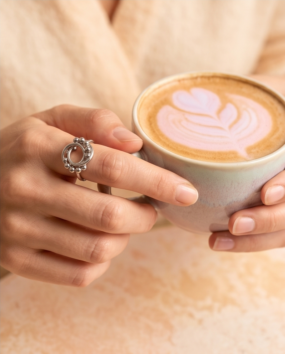 Anillo Círculos Y Bolitas Plateado
