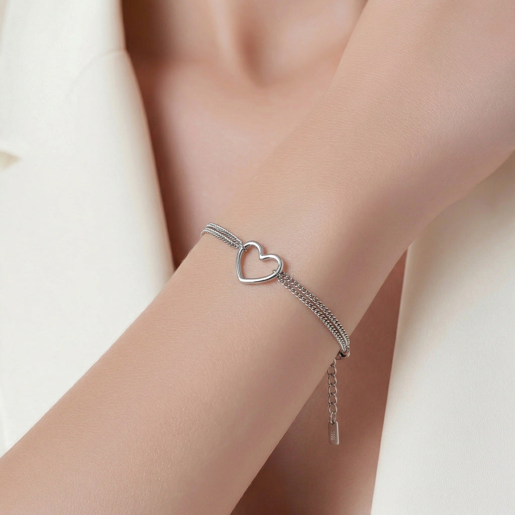 Pulsera Doble Corazón Plateado