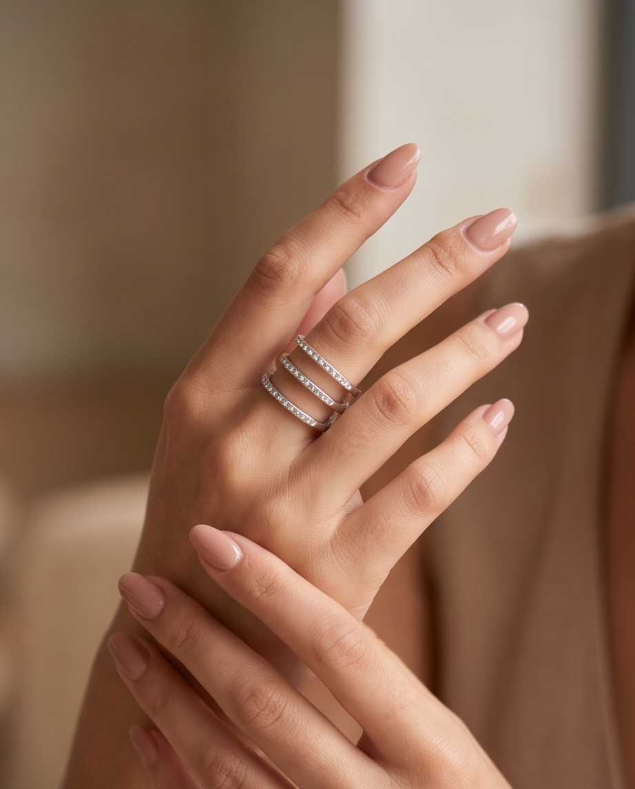 Anillo Triple Brillos Plateado
