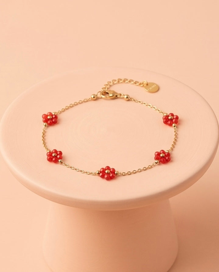 Pulsera Flores Coral Dorado