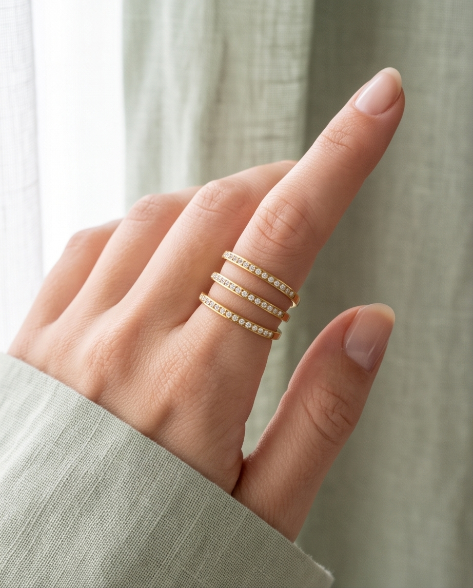 Anillo Triple Brillos Dorado