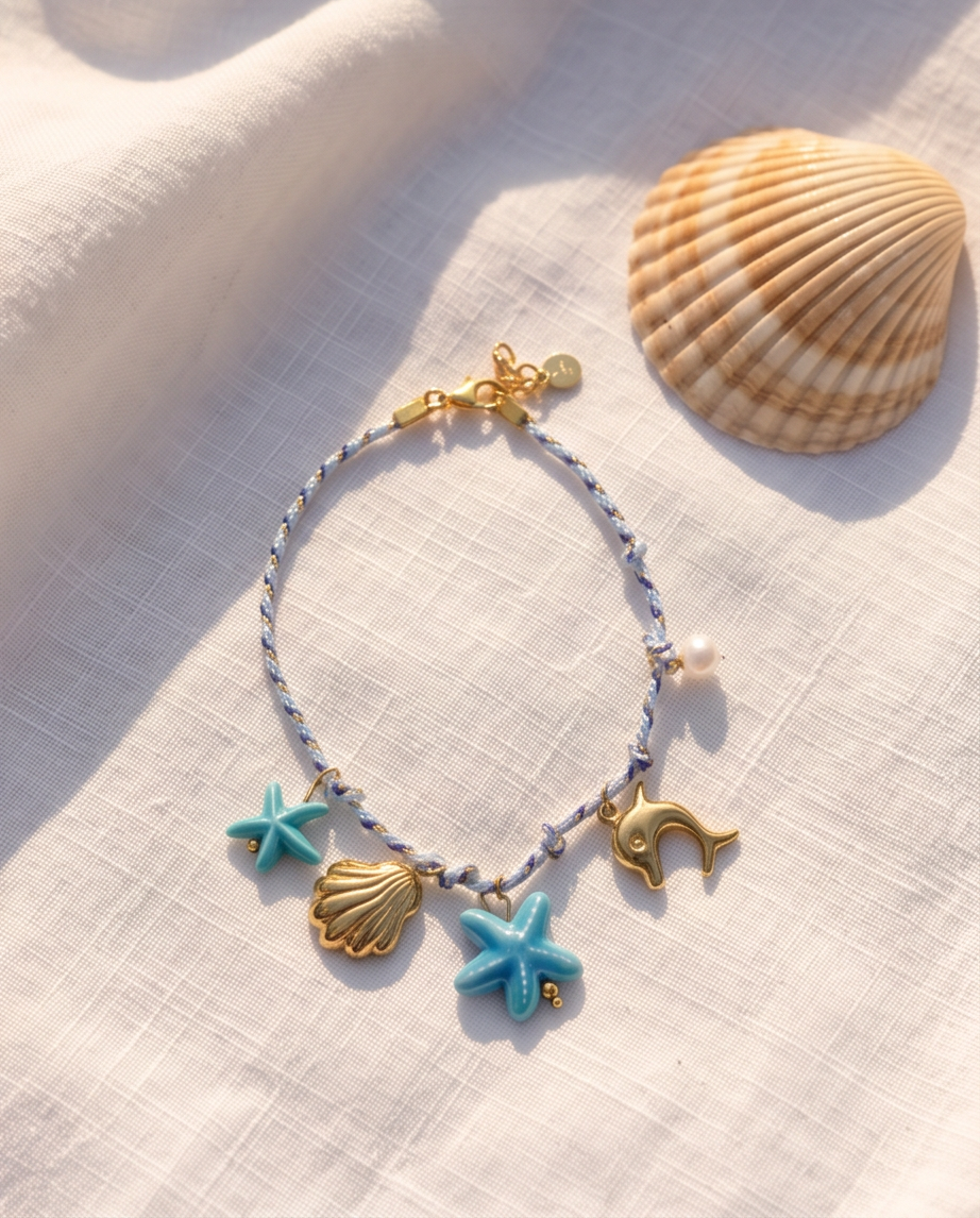 Tobillera Cuerda Azul Charms Mar