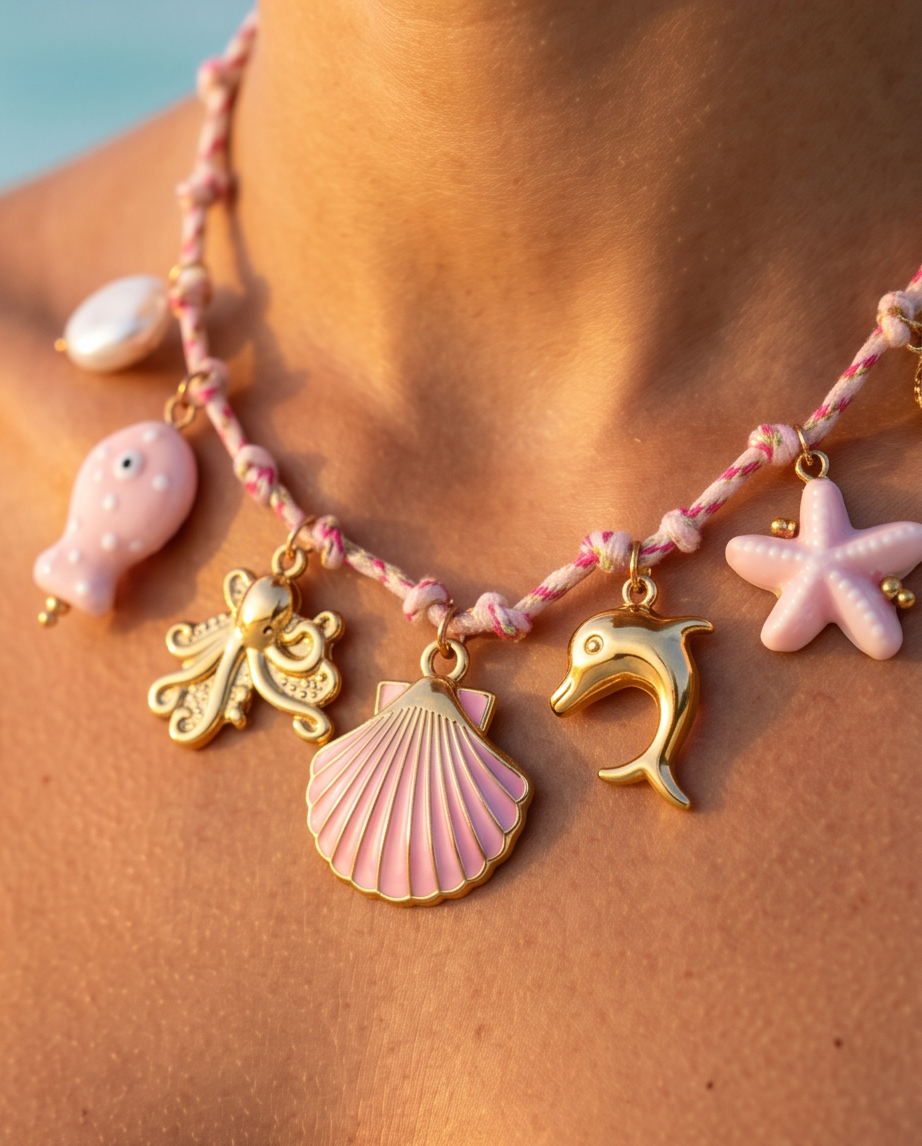 Collar Cuerda Rosa Charms Mar