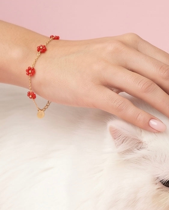 Pulsera Flores Coral Dorado