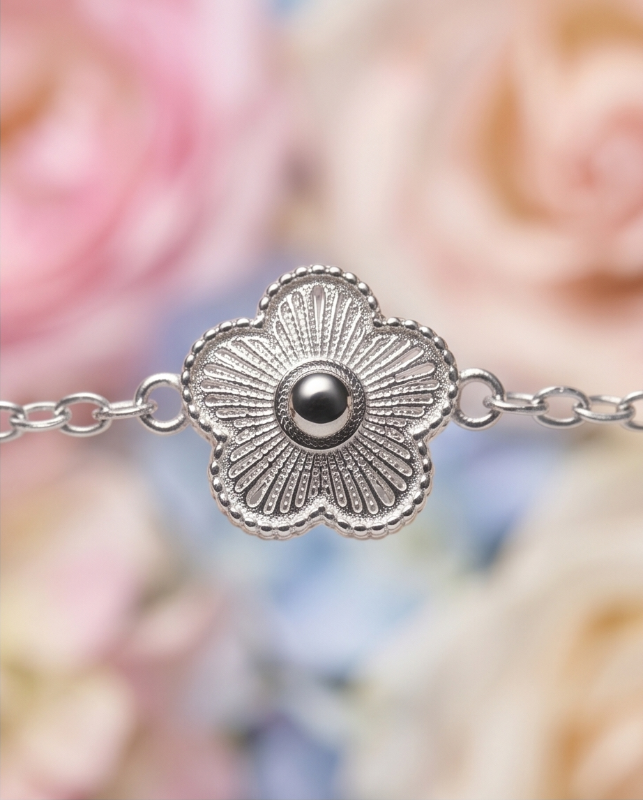 Pulsera Flores Plateado