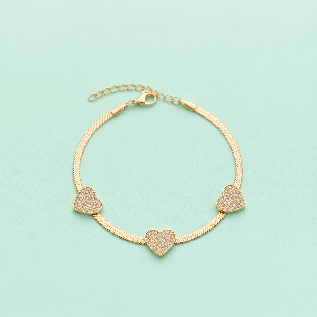 Pulsera Corazones Brillos Dorado