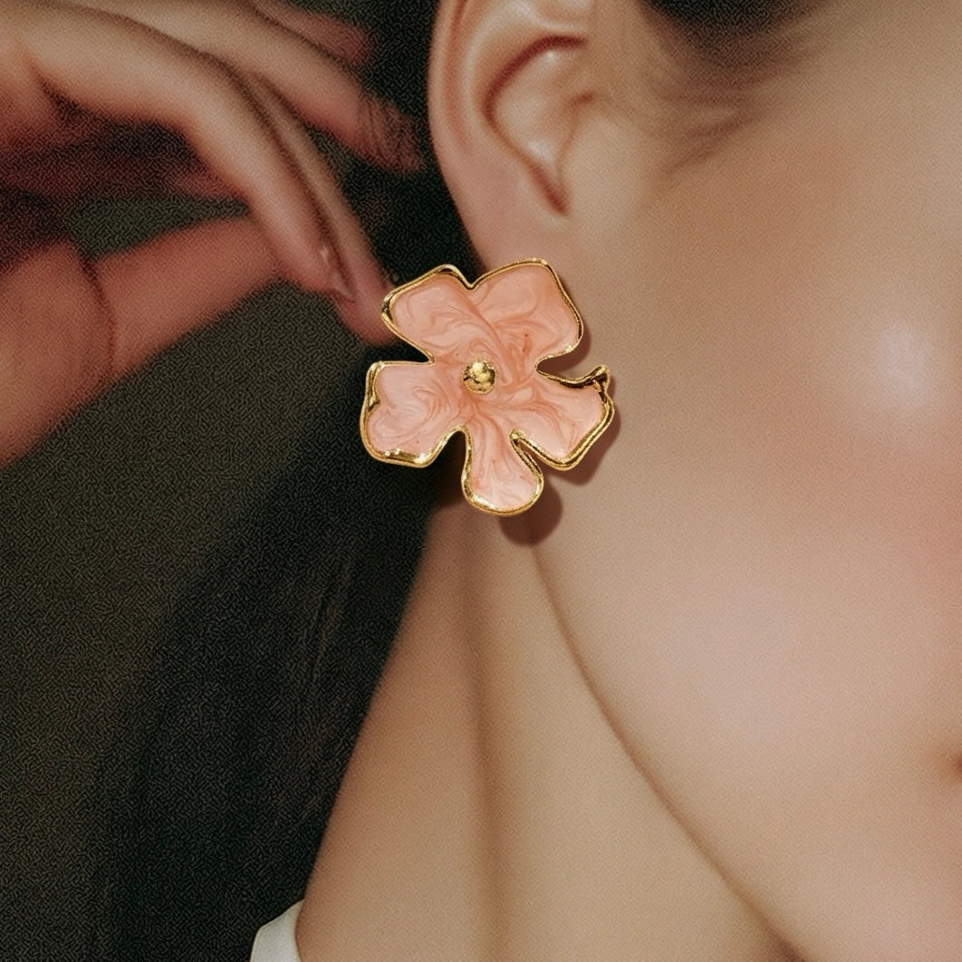 Pendiente Flor Naranja y Dorado