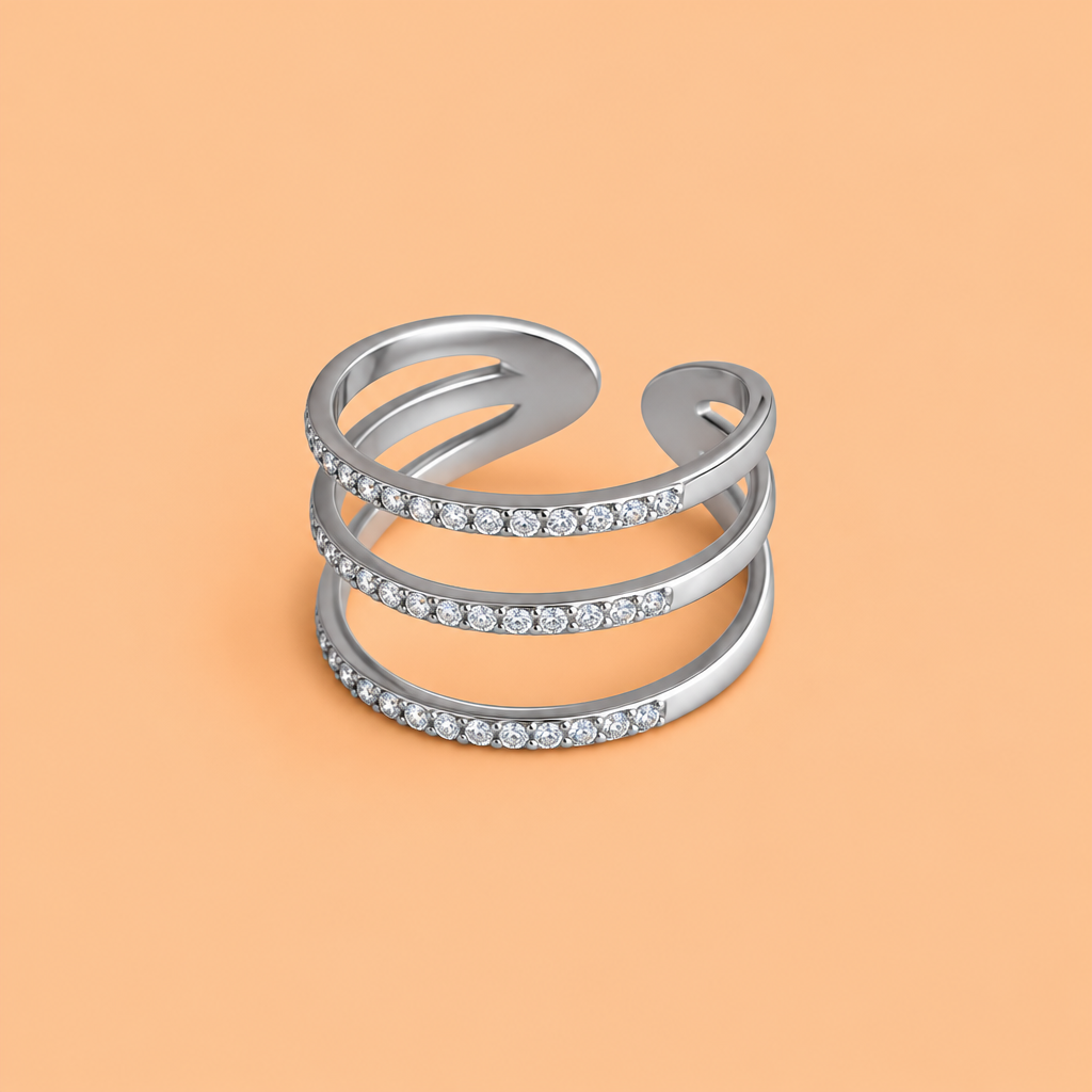 Anillo Triple Brillos Plateado
