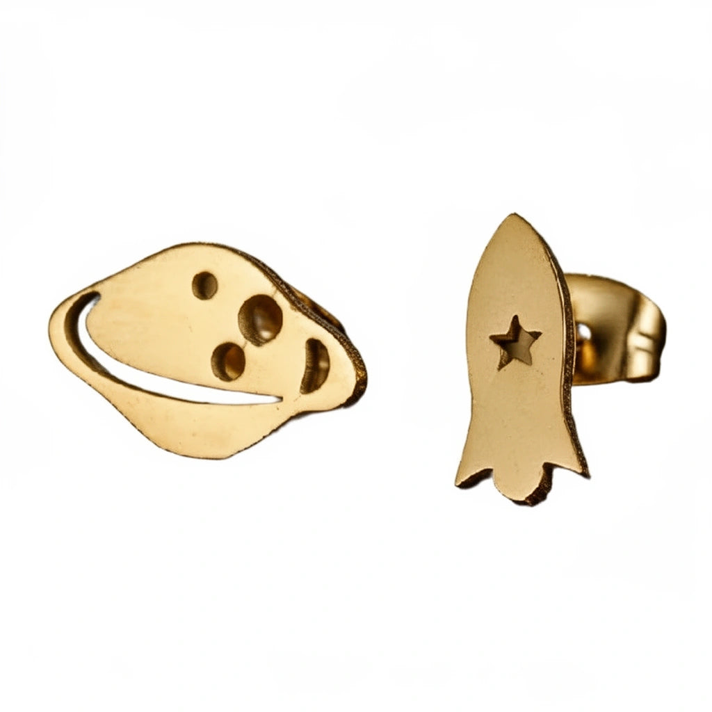 Pendientes Planeta y Cohete Dorado