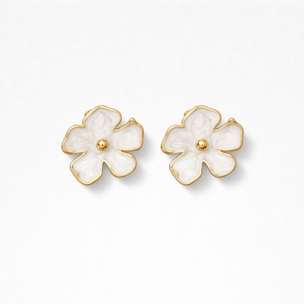 Pendiente Flor Blanco y Dorado
