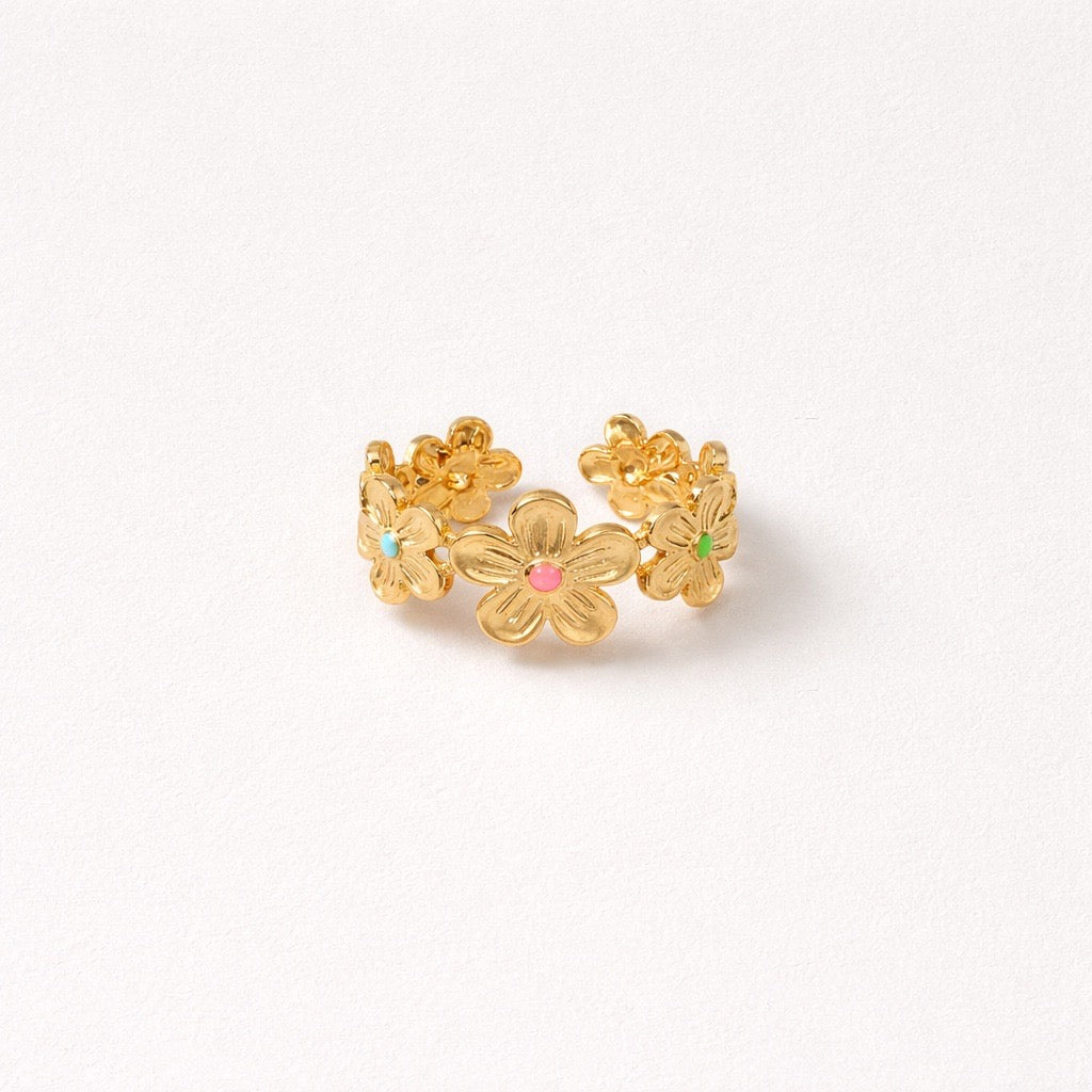Anillo Flores Colores Dorado