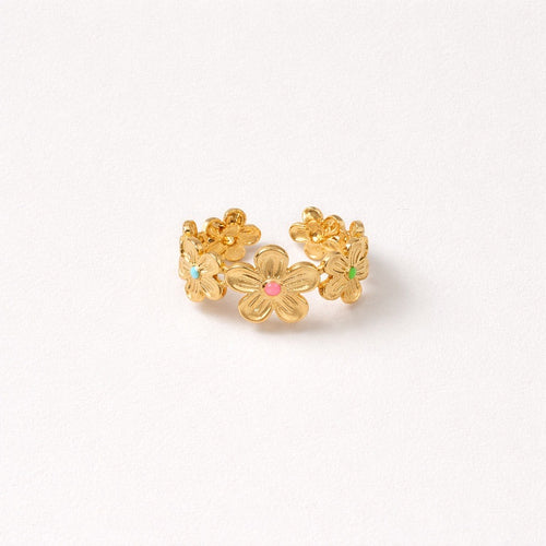 Anillo Flores Colores Dorado
