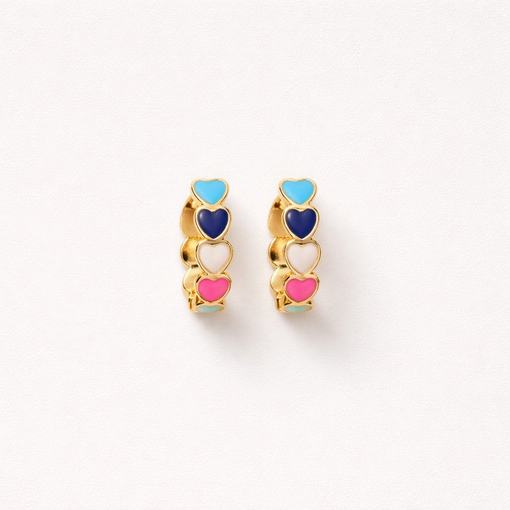 Pendiente Corazones Multicolor Dorado