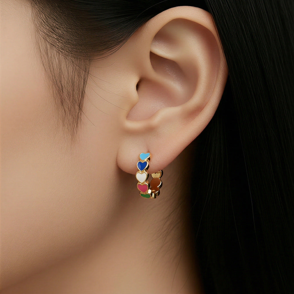 Pendiente Corazones Multicolor Dorado