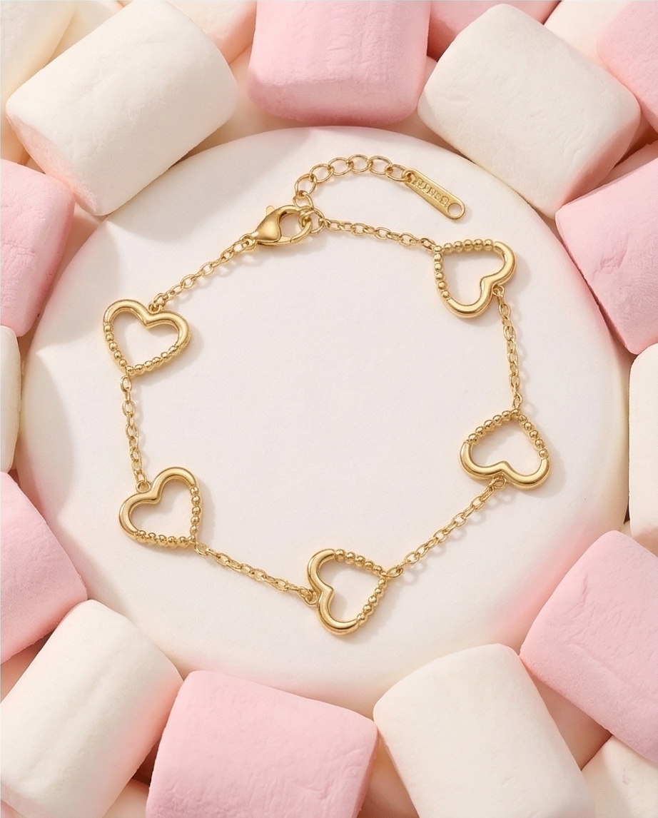 Pulsera Corazones Dorado