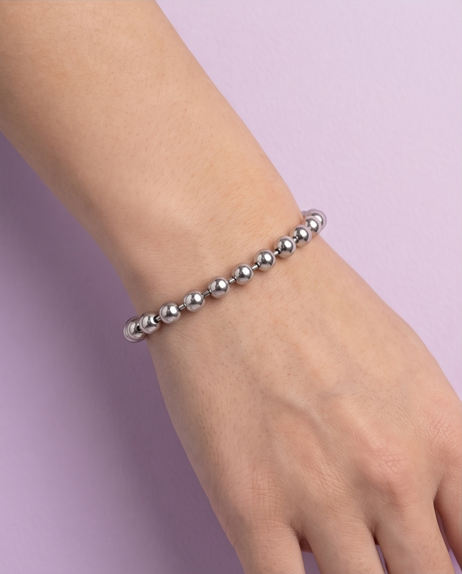 Pulsera Personalizable Bolitas Plateado