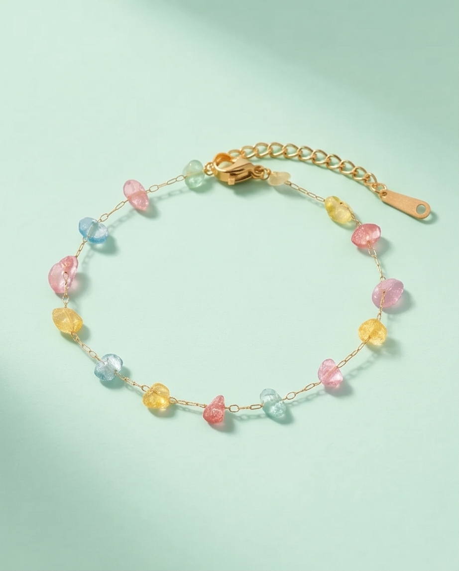 Pulsera Piedras Colores Dorado