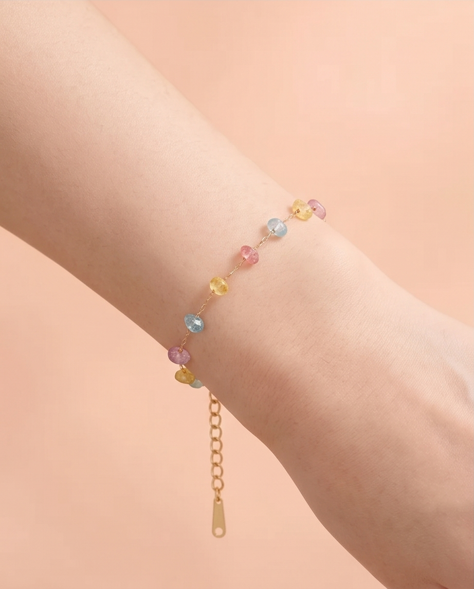 Pulsera Piedras Colores Dorado