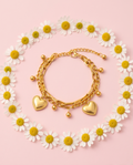 Pulsera Doble Corazones Dorado