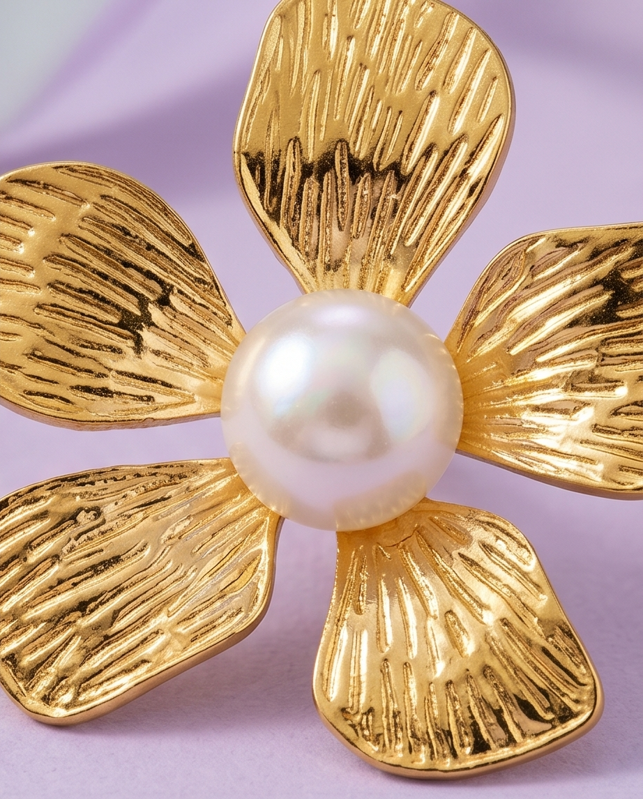 Pendiente Flor Perla Dorado