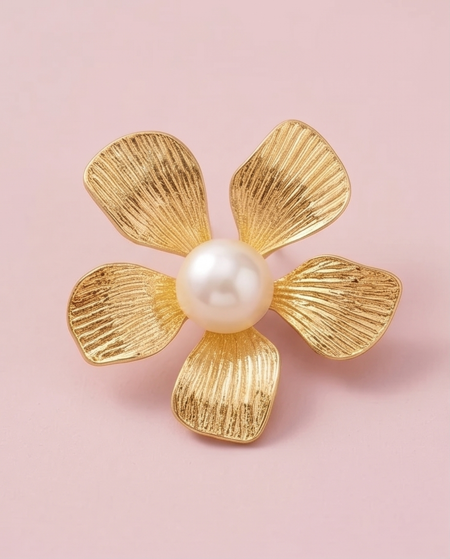 Pendiente Flor Perla Dorado