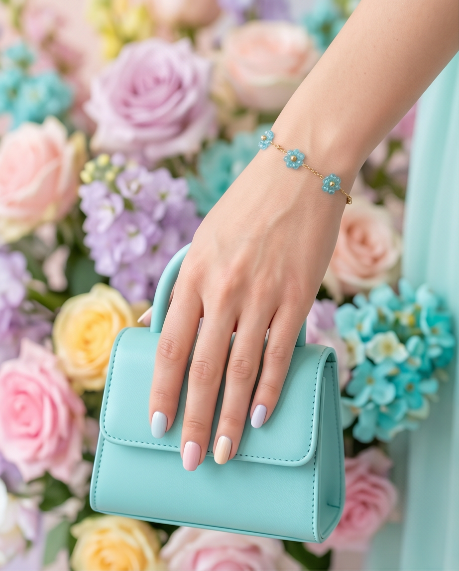 Pulsera Flores Azul Dorado